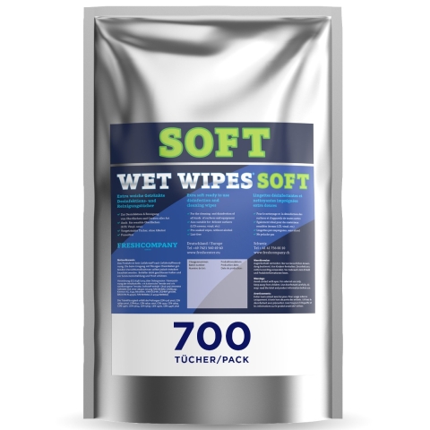 Wet Wipes Soft 6 x 700 alkoholfreie weiches Textilvlies für schonende Desinfektion von Flächen und Geräten