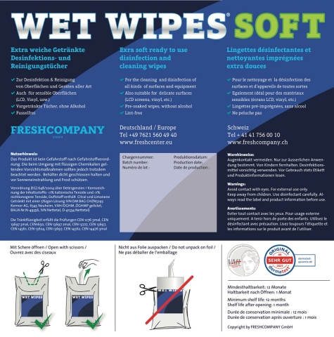 Wet Wipes Soft 700 alkoholfreie weiches Textilvlies für schonende Desinfektion von Flächen und Geräten