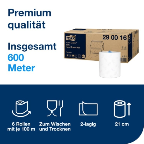 6 Rollenhandtuch Tork Premi.H1 hochweiss TAD (Matic) 21cm x 100m,2-lagig, 290016