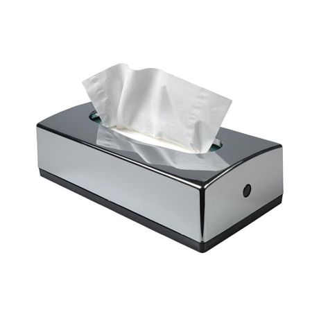 Kosmetiktuchspender Chrom
Spender für Kosmetiktücher aus Chrom, für eine Schachtel à 100 Tücher.
Tiefe: 7cm