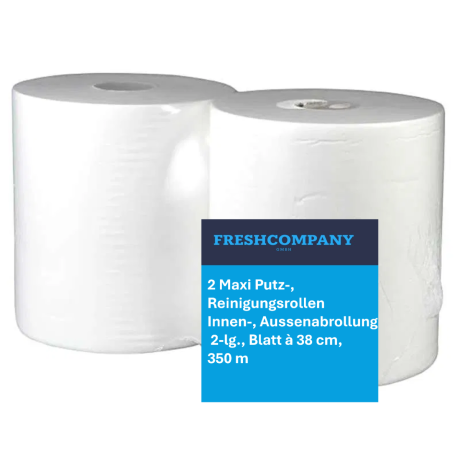 2 Maxi Handtuchpapierrollen Papierrolle Reinigungsrolle 2-lg. Zellstoff 350 m