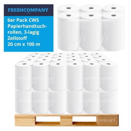 10 x 6 CWS Papierhandtuchrollen, 3-lagig, Zellstoff, unperforiert für Spendersysteme 20 cm x 100 m