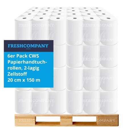 45 x 6 CWS Papierhandtuchrollen, 2-lagig, Zellstoff, unperforiert für Spendersysteme 20 cm x 150 m
