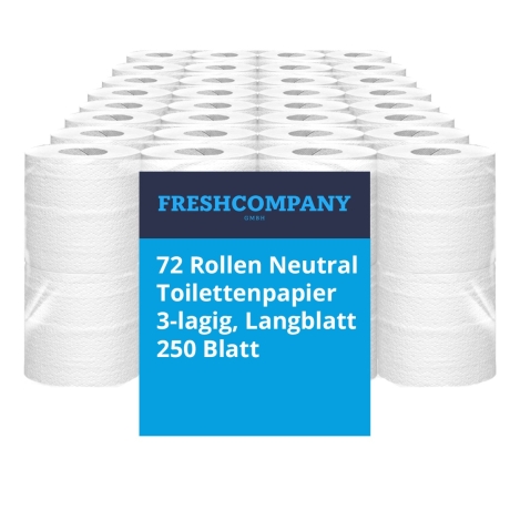 72 Rollen Neutral Toilettenpapier, 3-lagig, Langblatt, 250 Blatt