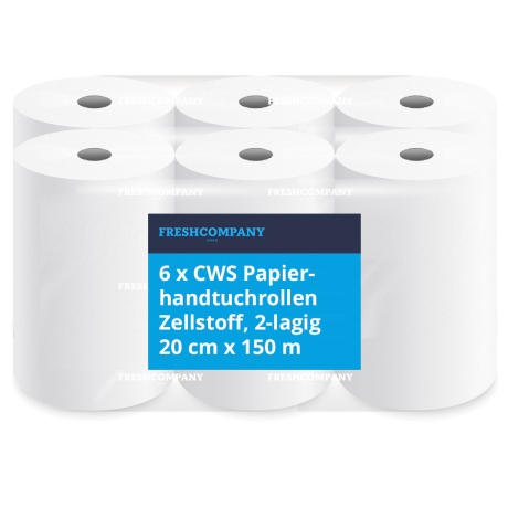 6 x CWS Papierhandtuchrollen 150 m Zellstoff, 2-lagig, ⌀ 19 cm Rollenpapier für Spendersysteme