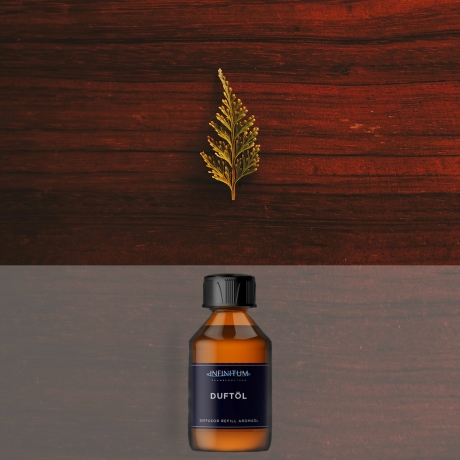 Mahagoni - Exquisite Room Fragrance von Infinitum -Die Basisnote aus Mahagoni, Moschus und Bernstein verleiht dem Duft eine warme und sinnliche Tiefe.
