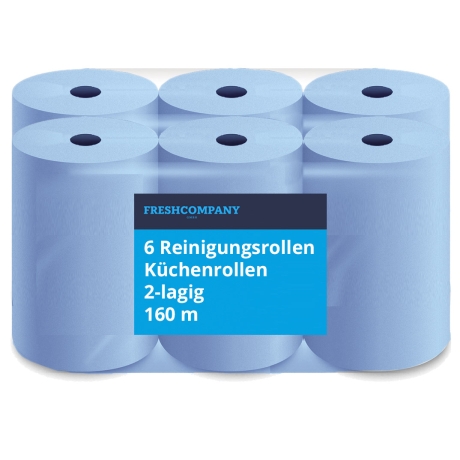 6 Reinigungsrollen Küchenrollen blau 2-lagig 160m