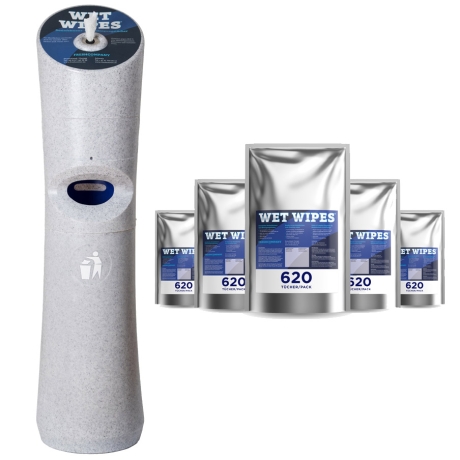 Set 6 x 620 Wet Wipes Desinfektionstücher + Kunststoffspender marmor 