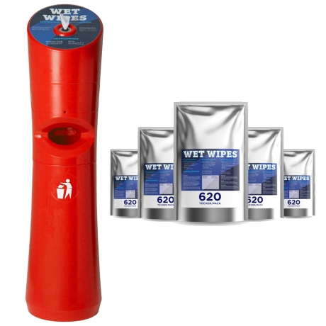 Set 6 x 620 Wet Wipes Desinfektionstücher + Kunststoffspender rot