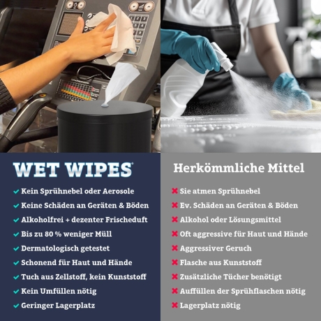 6 x Wet Wipes 620 alkoholfreie Desinfektionstücher für Flächen und Geräte
