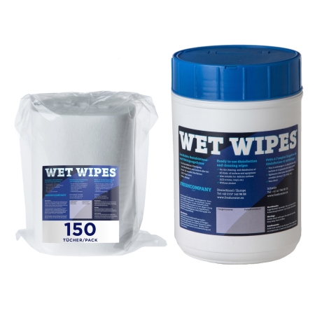 Wet Wipes Mini - 6 Spenderdosen mit 9 x 150 alkoholfreie Desinfektionstücher für Flächen und Geräte
