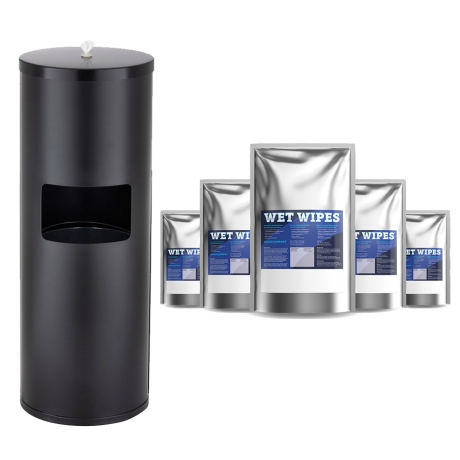 Standspender Schwarz mit 6 x WET WIPES im Set