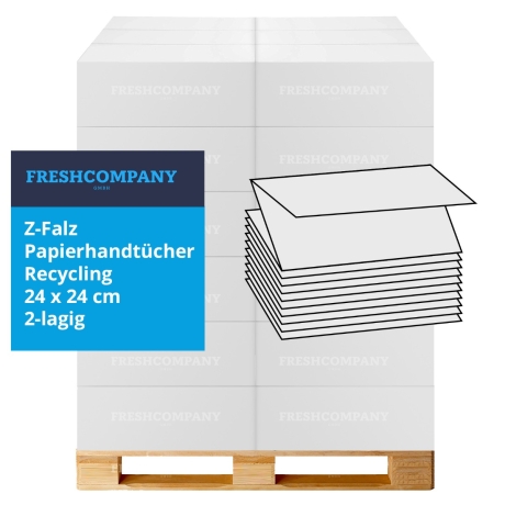 32 x 3750 Z-Falz Papierhandtücher 2-lagig, Recycling, 24 x 24 cm