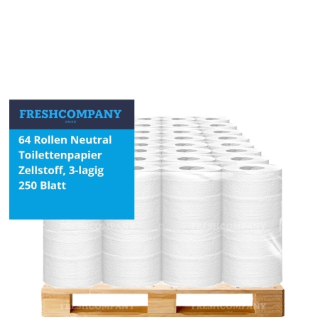 10 x 64 Rollen Neutral Toilettenpapier WC-Papier, Zellstoff, 3-lagig, 250 Blatt, 1 Palette