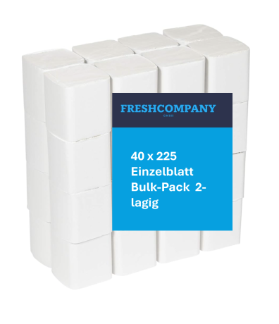 40 x 225  Einzelblatt Toilettenpapier, V-Falz, 2-lg