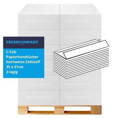 32 x 3040 C-Falz Papierhandtücher, Falthandtücher, hochweiss Zellstoff 25 x 31cm 2-lagig 
