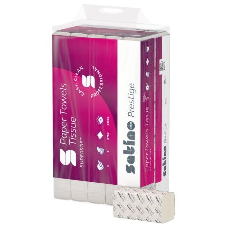 10 x 3750 Z-Falz Papierhandtücher Wepa Satino Prestige Supersoft 2-lg, Zellstoff 24 x 24 cm