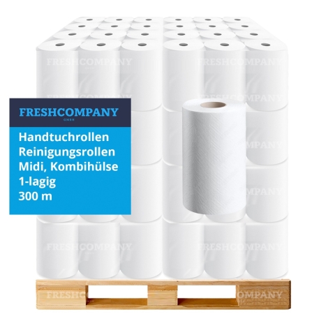 40 x 6 Handtuchrollen / Reinigungsrollen Midi Kombihülse 1-lagig, 300 m, 240 Handtuchrollen