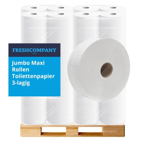 44 x 6 Jumbo Maxi Rollen Toilettenpapier, WC- Papier, 3-lagig, 220 m Ø 25 cm, 1 Palette
