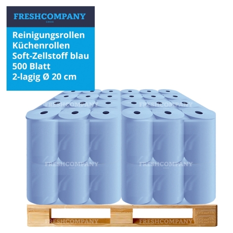 10 x 6 Reinigungsrollen Küchenrollen Soft-Zellstoff blau 500 Blatt 2-lagig Ø 20 cm