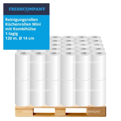 10 x 12 Reinigungsrollen, Küchenrollen Mini mit Kombihülse, 1-lagig, 120m, 1 Palette