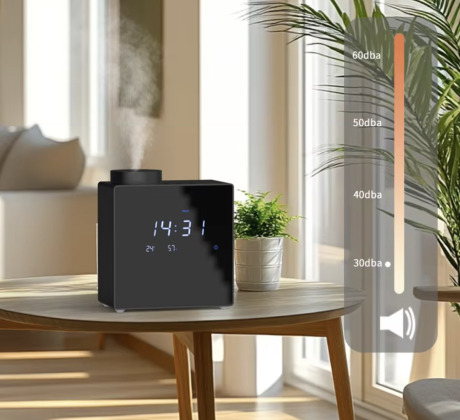 Aria Clock - Duftgerät Aroma-Diffuser mit Zeit-, Temperatur und Luftfeuchtigkeitsanzeige bis  80 m² 