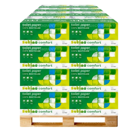 18 x 72 Rollen Toilettenpapier WEPA Satino comfort, 3-lagig, 250 Blatt, 100% Recycling, 1 Palette