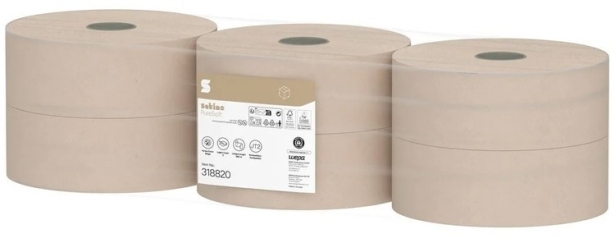 6 Jumbo Maxi Rollen Toilettenpapier, Satino PureSoft Jumbo,1520 Blatt, 380 m, 2-lagig, rec. beige Ø 26 cm