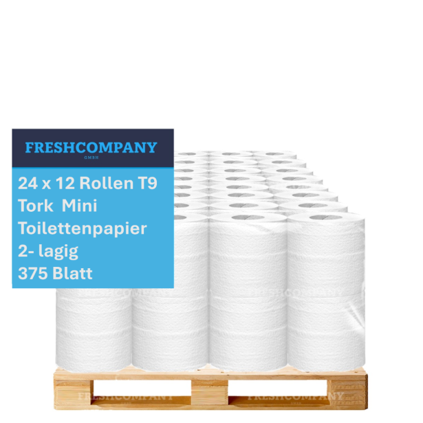 24 x 12 Rollen Tork T9 Ersatz Toilettenpapier Mini, 2-lagig, 375 Blatt