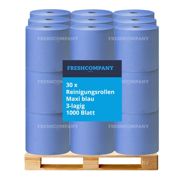 30 Putztuchrollen Maxi blau 3-lagig 1000 Blatt
