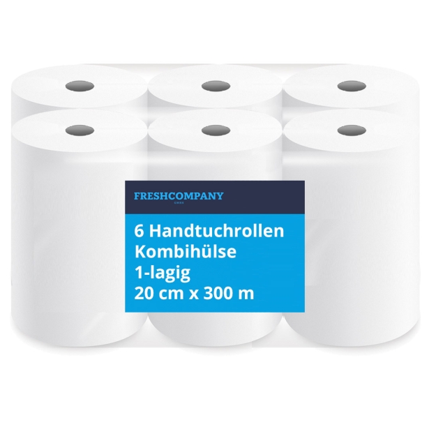 6 Rollen Handtuchpapier Universalrolle, Reinigungsrolle Handtuchrolle Kombihülse 1-lagig, 300 m