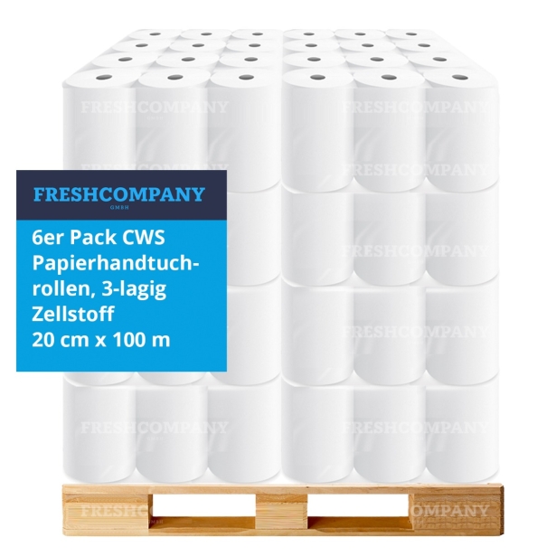 45 x 6 CWS Papierhandtuchrollen, 3-lagig, Zellstoff, unperforiert für Spendersysteme 20 cm x 100 m