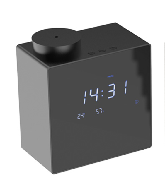 Aria Clock - Duftgerät Aroma-Diffuser mit Zeit-, Temperatur und Luftfeuchtigkeitsanzeige bis  80 m² Raumbeduftung, sw