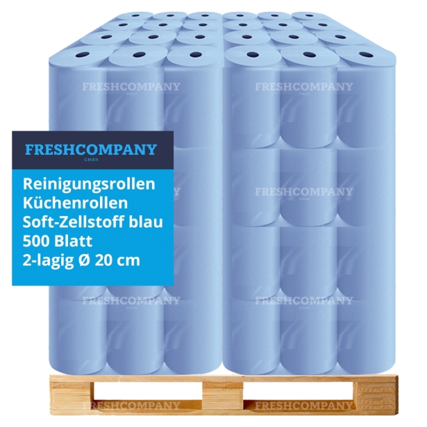 28 x 6 Reinigungsrollen Küchenrollen Soft-Zellstoff blau 500 Blatt 2-lagig Ø 20 cm