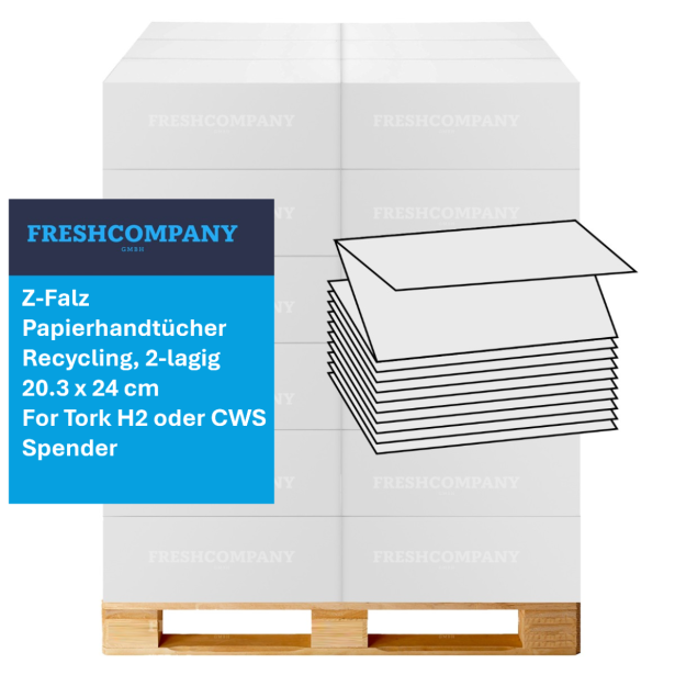 48 x 3000 Z-Falz Papierhandtücher Tork H2/CWS-Spender, 2-lagig, Recycling, 20,3 x 24 cm Qualität: 100% Recycling naturweiss