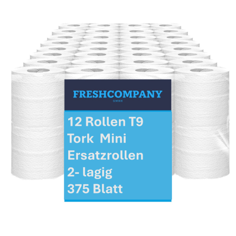 12 Rollen Tork T9 Ersatz Toilettenpapier Mini, 2-lagig, 375 Blatt
