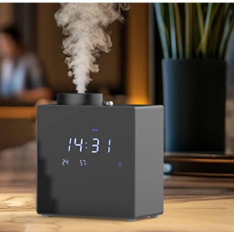 Aria Clock - Duftgerät Aroma-Diffuser mit Zeit-, Temperatur und Luftfeuchtigkeitsanzeige bis  80 m² Raumbeduftung, sw