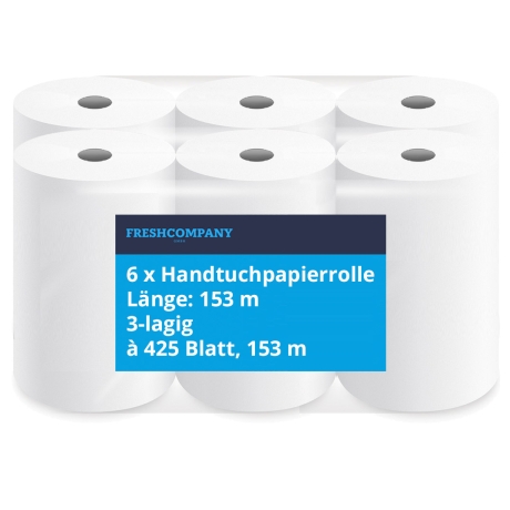 6 x Handtuchpapierrolle, Reinigungsrolle Midi, Kombihülse, 2-lagig, à 425 Blatt, 153 m