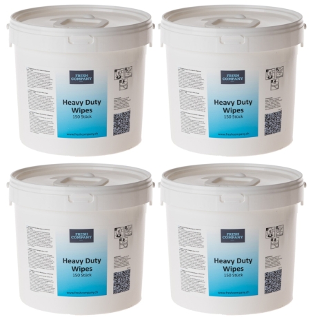 4 x 150 Heavy Duty Wipes getränkte Reinigungstücher für Handwerk und Industrie im Spendereimer 