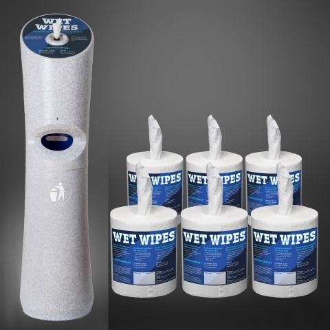 WET WIPE Starter-Angebot: 1 Kunststoffspender Marmor + 6 Rollen á 620 Desinfektionstücher