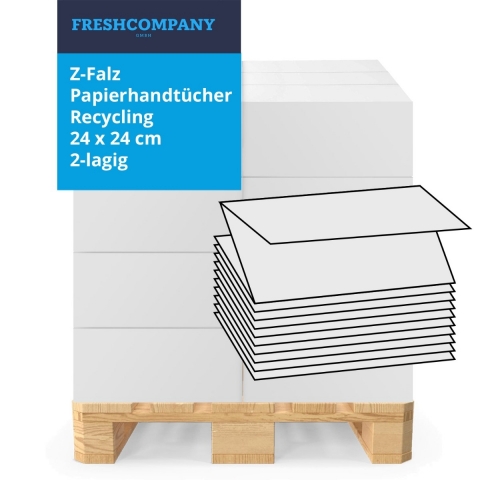 32 x 3750 Z-Falz Papierhandtücher 2-lagig, Recycling, 24 x 24 cm