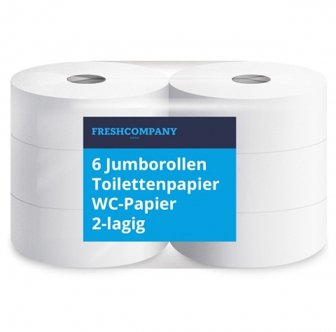 6 Jumborollen Toilettenpapier, WC- Papier 2-lagig, 2333 Blatt