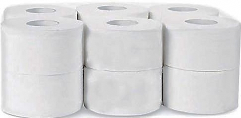 12 Jumbo Mini Rollen Toilettenpapier, WC- Papier, 2-lagig, 163 m Ø 18,5 cm
