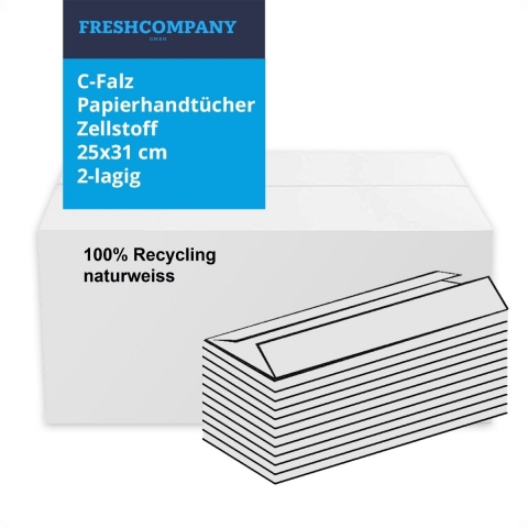 2800 C-Falz Papierhandtücher Falthandtücher Papiertücher 100% Recycling, naturweiss 25 x 31cm 2-lagig 