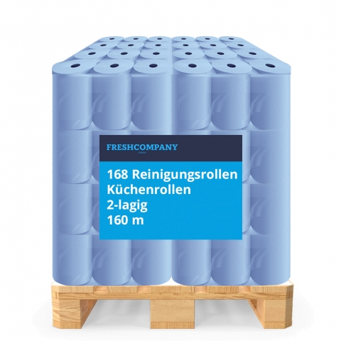 168 Reinigungsrollen Küchenrollen blau 500 Blatt 2-lagig 160m