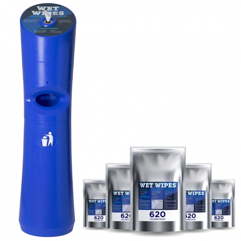 Set 6 x 620 Wet Wipes Desinfektionstücher + Kunststoffspender blau