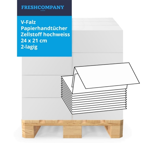 32 x 4000 V-Falz Papierhandtücher Zellstoff hochweiss, 2 x 18 g/m², 24 x 21 cm