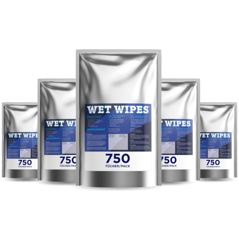 Wet Wipes 6 x 750 alkoholfreie Desinfektionstücher für Flächen und Geräte