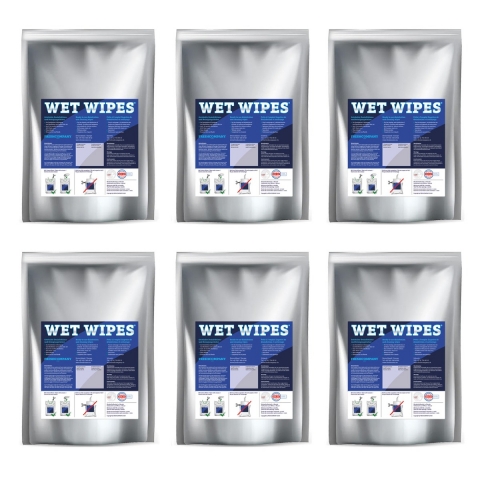 Wet Wipes 750 alkoholfreie, fertig getränkte Desinfektionstücher für alle Oberflächen 6 Rollen á 750 Tücher (4500 Tücher)