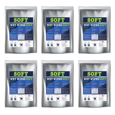 Wet Wipes Soft 6 x 700 alkoholfreie getränktes extra weiches Textilvlies für schonende Flächen- und Gerätedesinfektion